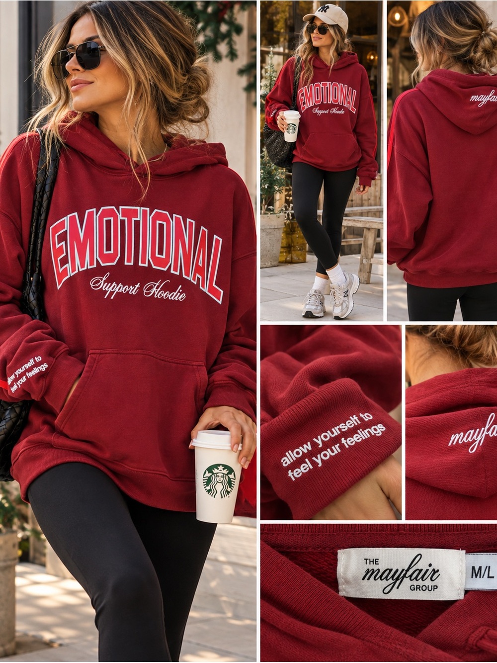 The Mayfair Group Emotional Support Hoodie Burgundy Red M/L